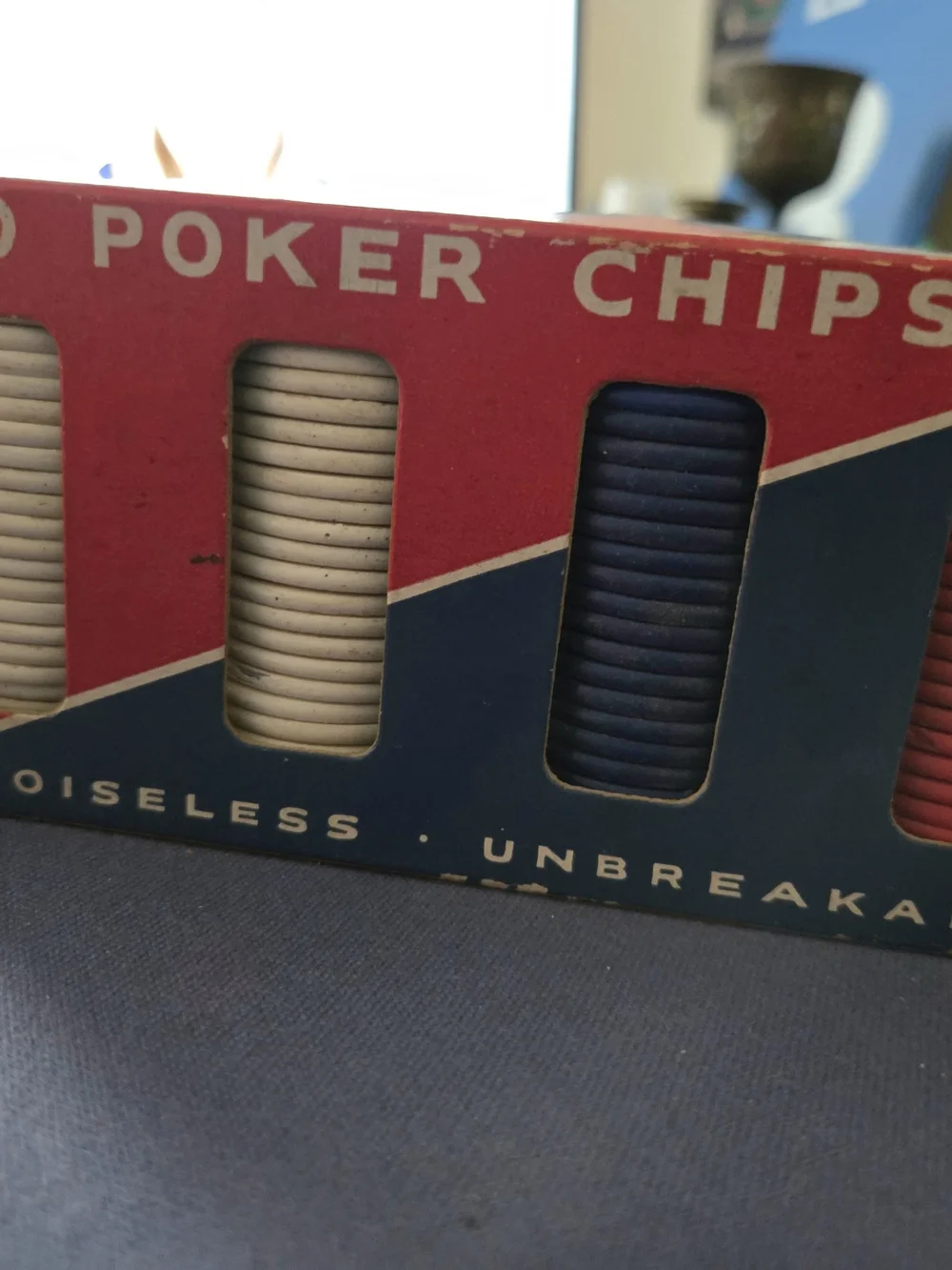 Vintage Dennison's No. 42 Poker Chips Set 100 + 3 Count Original Box, Red, Blue